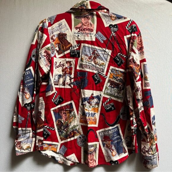 Vintage Sharon Young 80s western cowboy movie print button down shirt Sz M - Picture 2 of 8